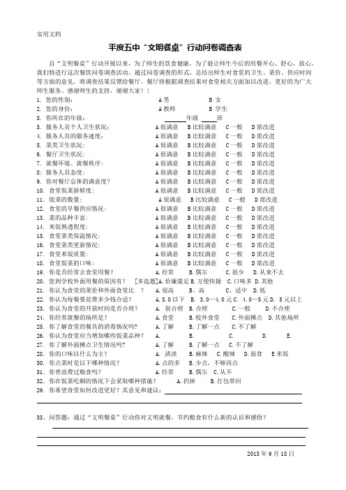 食堂餐饮问卷调查表