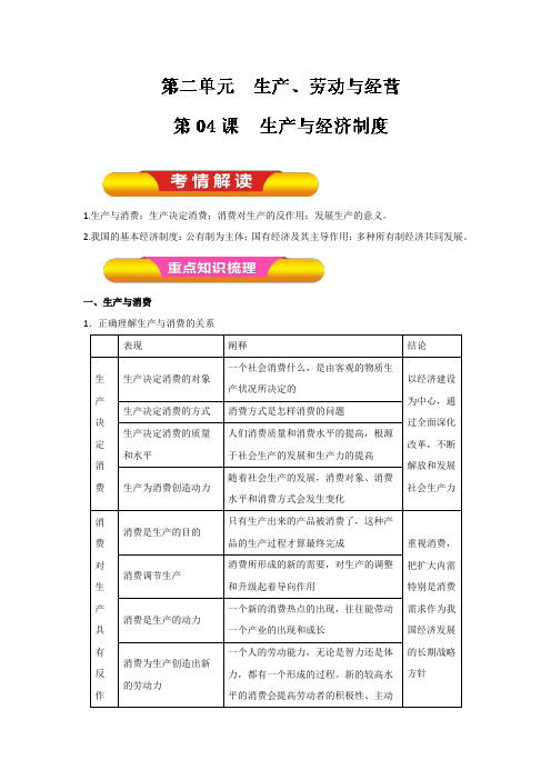 [高三政治]高考一轮复习人教版必修一第四课生产与经济制度教案.doc