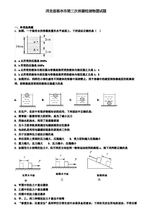 河北省衡水市第三次质量检测物理试题