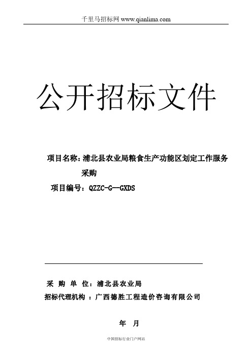 农业局粮食生产功能区划定工作服务招投标书范本