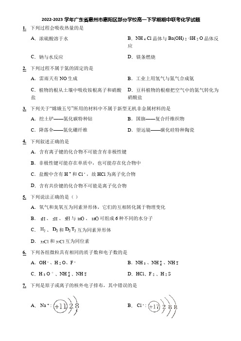 2022-2023学年广东省惠州市惠阳区部分学校高一下学期期中联考化学试题