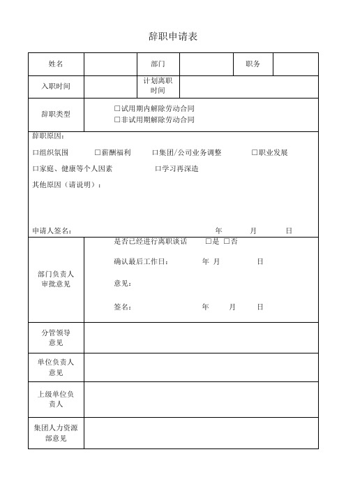 离职申请及离职交接表范本202x