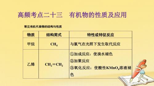 2018届高三化学二轮复习高频考点精讲课件：高频考点二十三 有机物的性质及应用(29ppt)