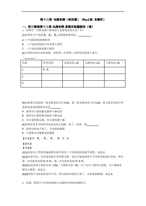 第十三章 电路初探(培优篇)(Word版 含解析)