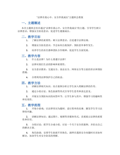 “法律在我心中,安全伴我成长”主题班会教案