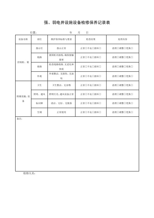 物业管理—强、弱电井设施设备检修保养记录表