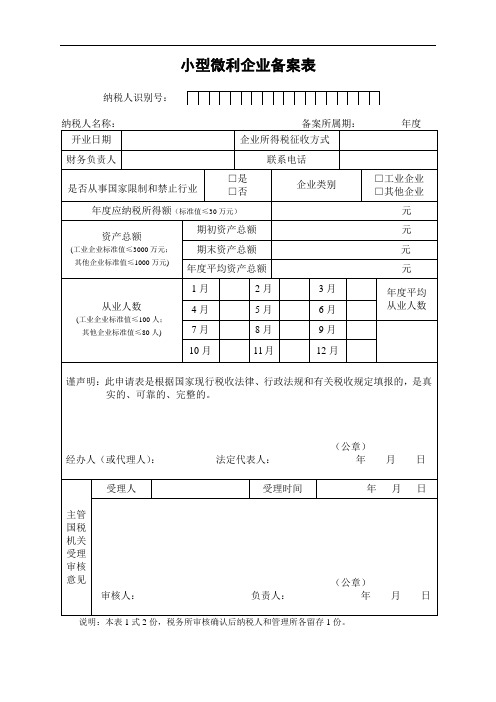 小型微利企业备案表