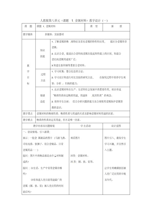 人教版初三化学下册人教版九年级化学8.1《金属材料》