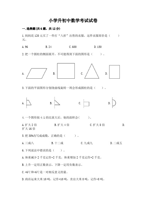 小学升初中数学考试试卷附参考答案(培优)