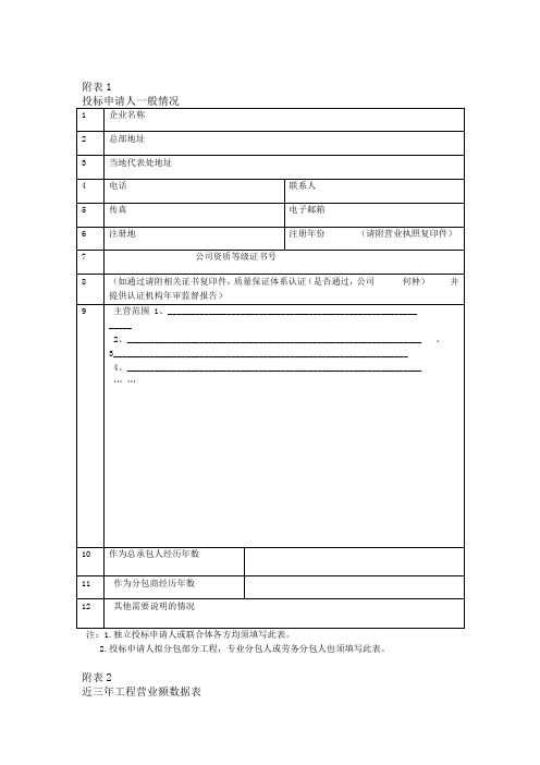 资信标附表格式模板