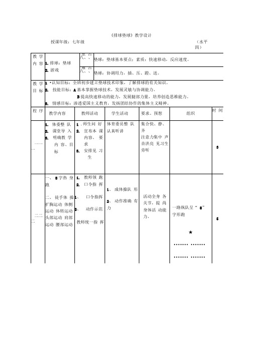 初中体育排球垫球教学设计