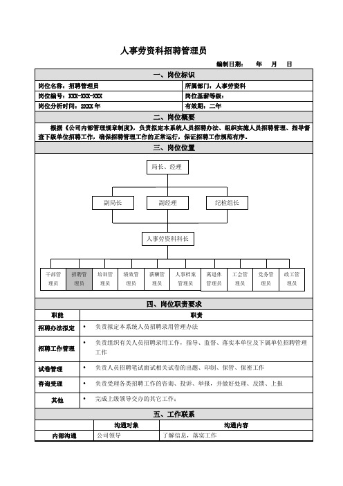 招聘管理员岗位说明书范例