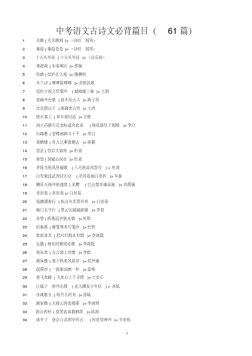 【整理】中考语文古诗文必背篇目(61篇)