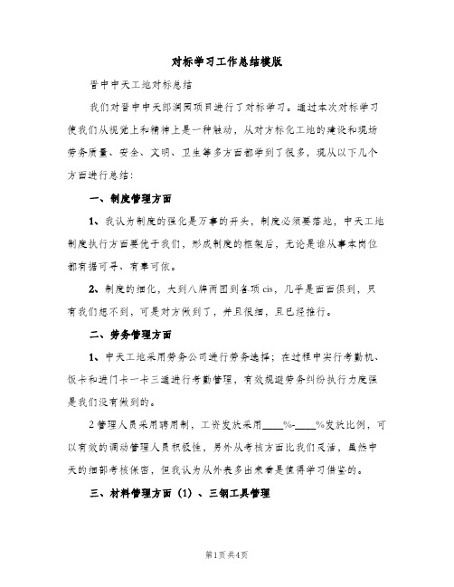 对标学习工作总结模版（2篇）