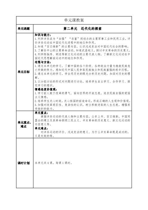 第二单元  近代化的探索单元教案