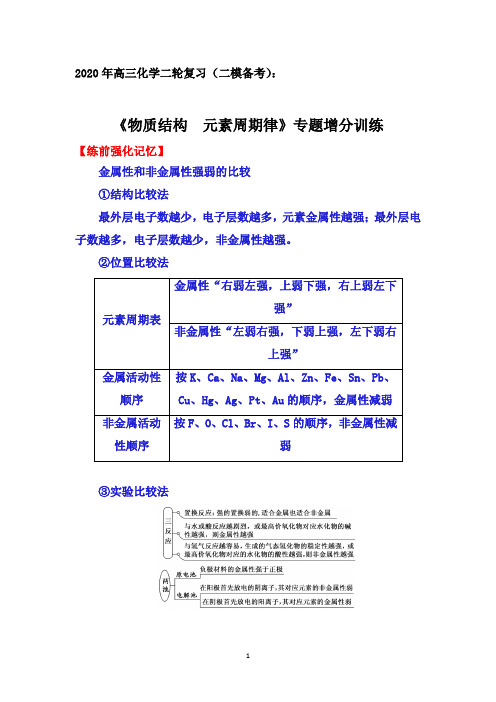 2020年高三化学二轮复习(二模备考):《物质结构 元素周期律》专题增分训练【答案+解析】