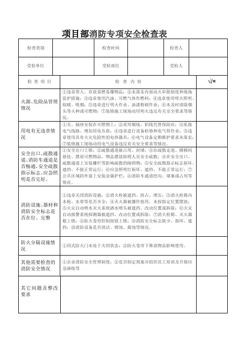 消防专项安全检查表