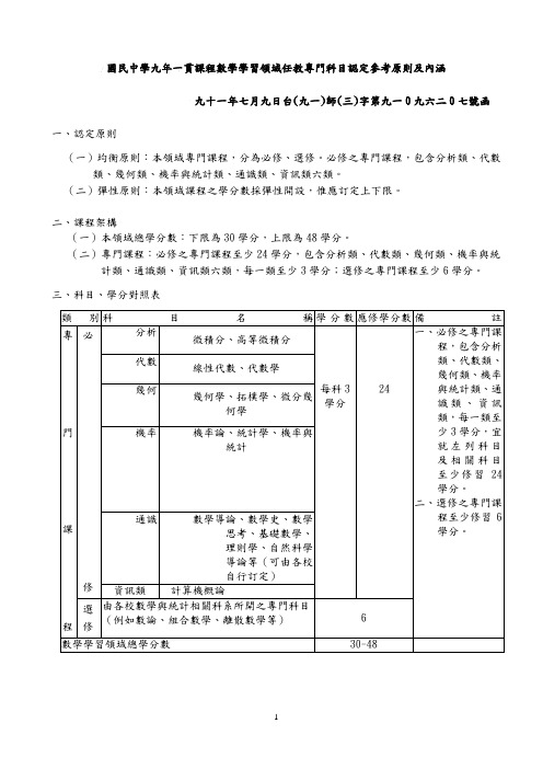 九年一贯课程国民中学「自然与生活科技领域