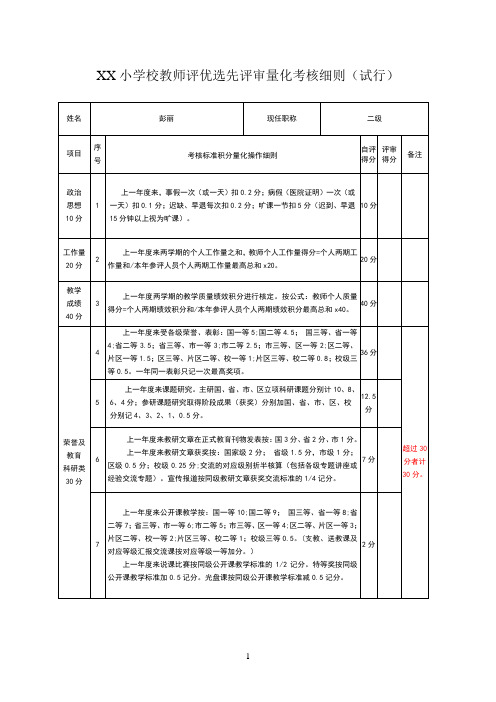 XX小学评优评先评分细则及申报表