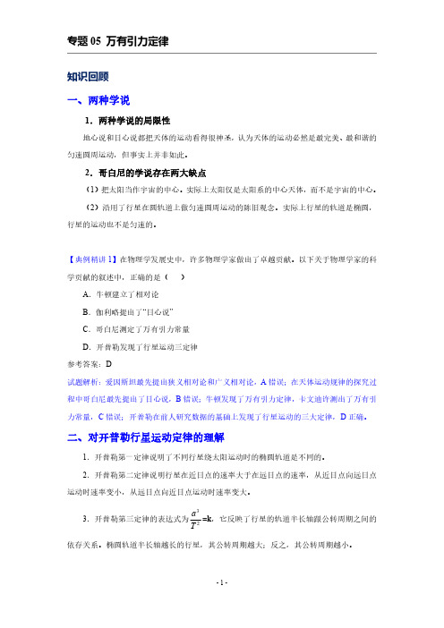 2020年一轮复习专题03：万有引力定律