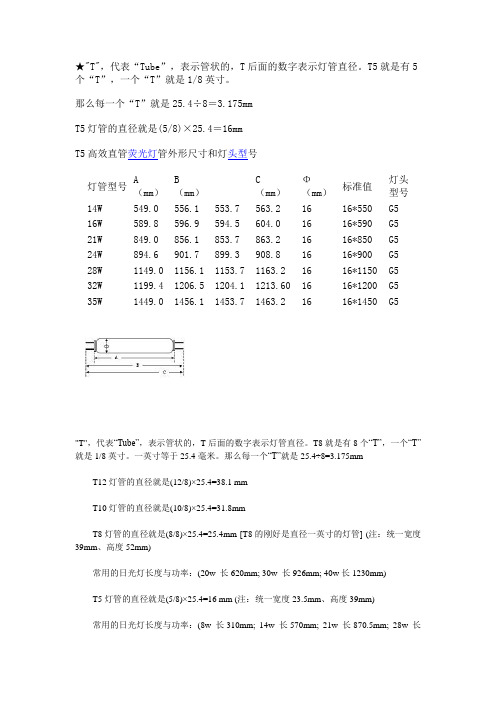 T5尺寸标准