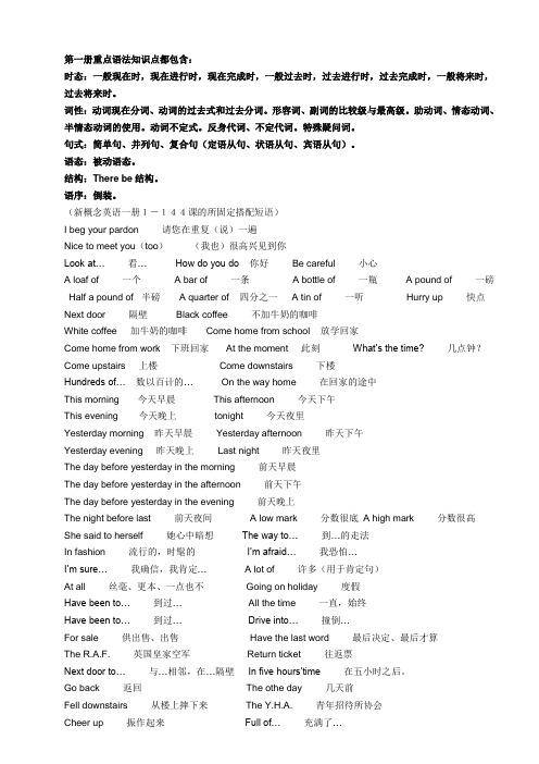 最全的新概念英语第一册语法汇总