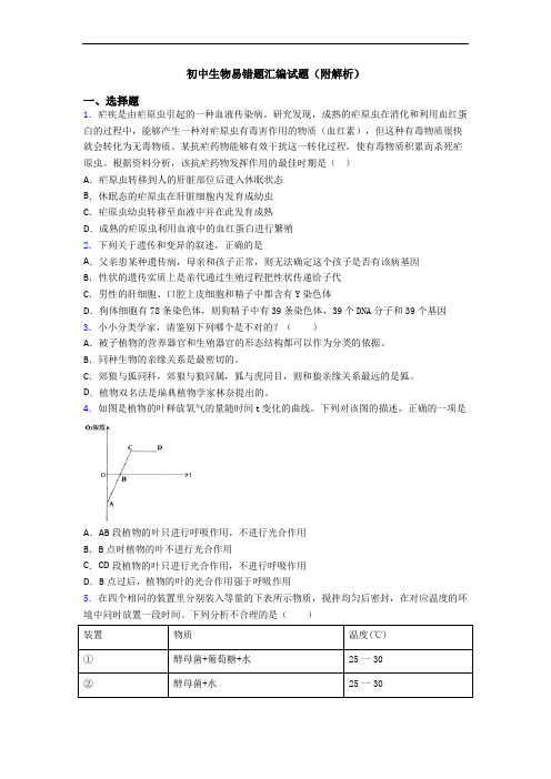 初中生物易错题汇编试题(附解析)