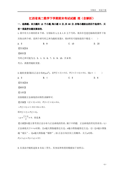 江西省高二数学下学期期末考试试题 理(含解析)