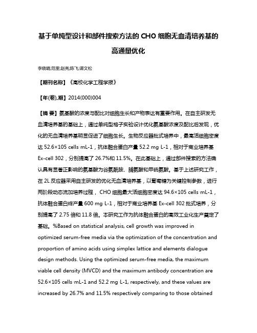 基于单纯型设计和部件搜索方法的CHO细胞无血清培养基的高通量优化