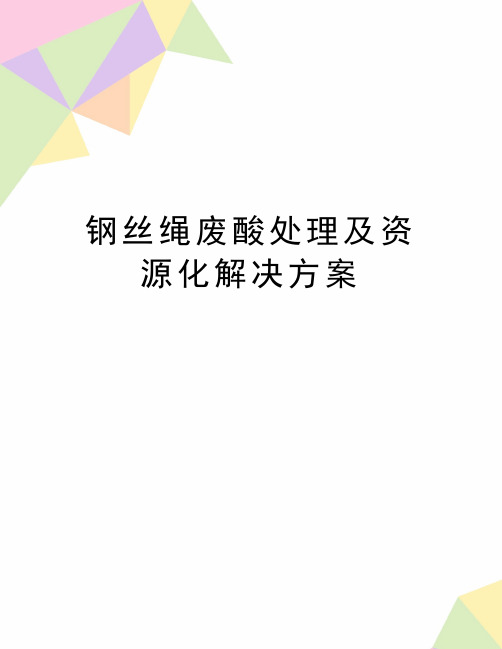 最新钢丝绳废酸处理及资源化解决方案