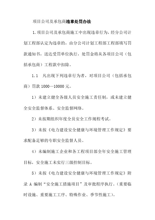 项目公司及承包商违章处罚办法