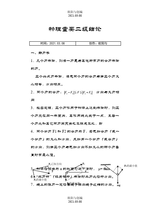 高中物理重要二级结论(全)之欧阳与创编