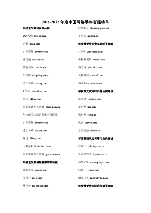2011-2012年度中国网络零售百强榜单