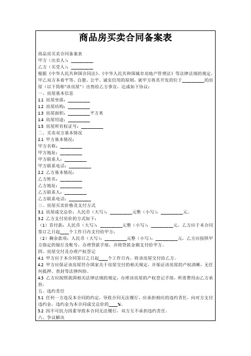 商品房买卖合同备案表