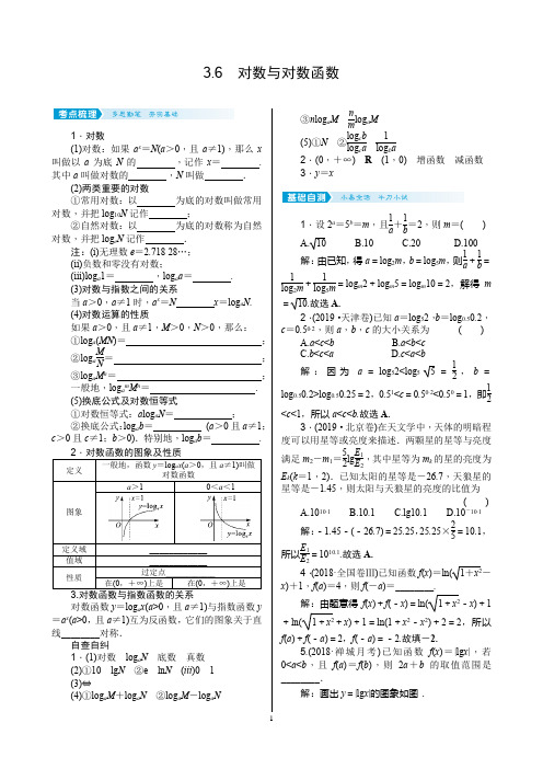 2021届高考数学核按钮【新高考广东版】3.6 对数与对数函数