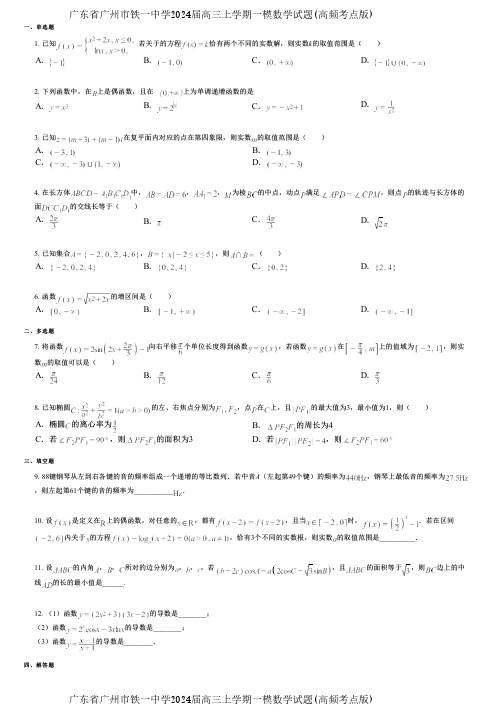 广东省广州市铁一中学2024届高三上学期一模数学试题(高频考点版)