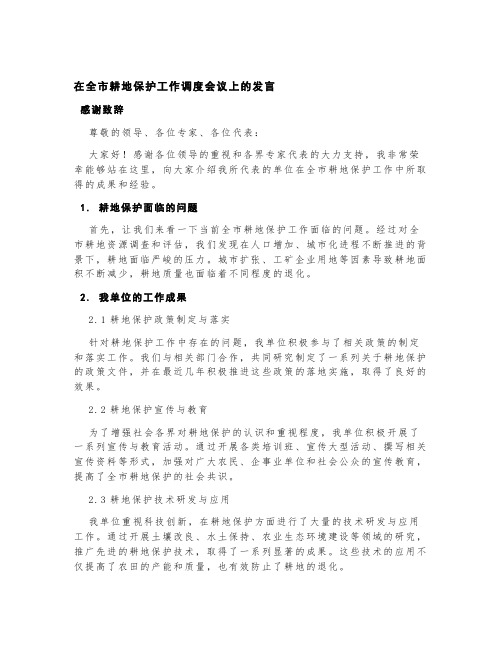 在全市耕地保护工作调度会议上的发言