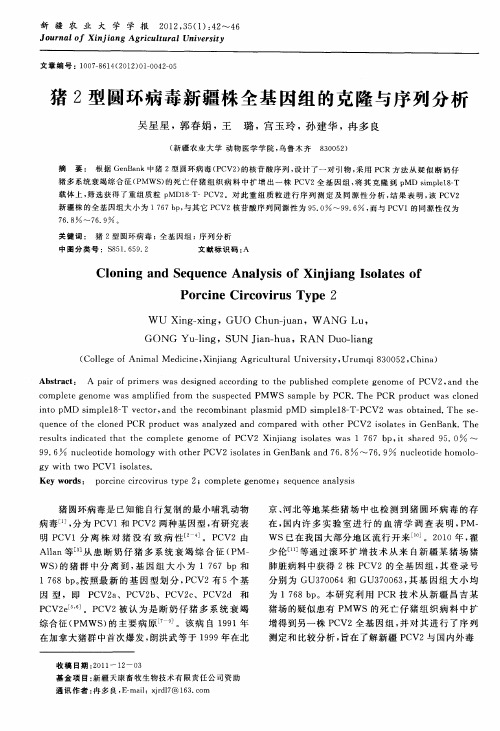 猪2型圆环病毒新疆株全基因组的克隆与序列分析