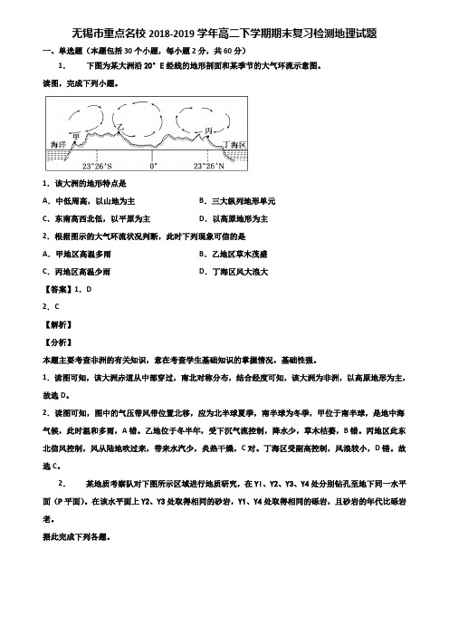 无锡市重点名校2018-2019学年高二下学期期末复习检测地理试题含解析