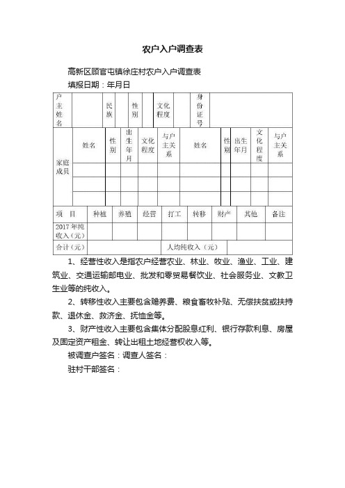 农户入户调查表