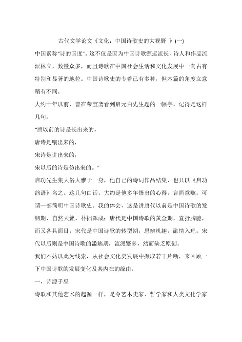 古代文学论文《文化:中国诗歌史的大视野 》(一)