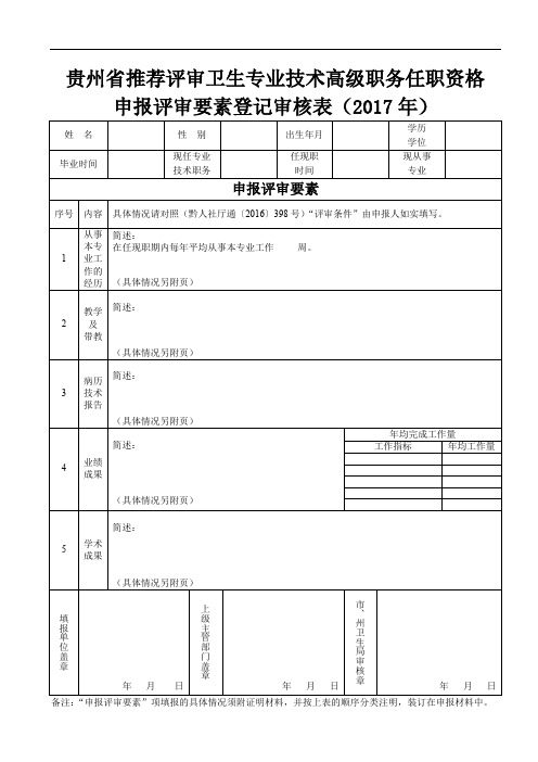 贵州省推荐评审卫生专业技术高级职务任职资格