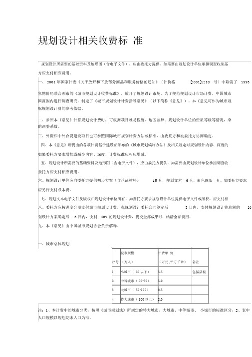 规划设计相关收费标准