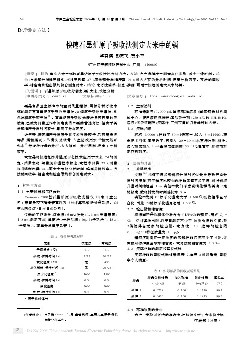 快速石墨炉原子吸收法测定大米中的镉