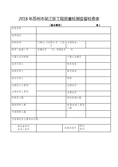 2018年苏州吴江区工程质量检测监督检查表