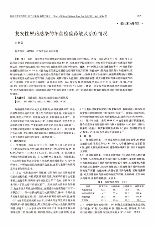 复发性尿路感染的细菌检验药敏及治疗情况