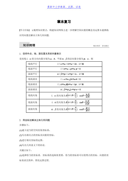 数学选修2-1苏教版：第3章 空间向量与立体几何 章末复习