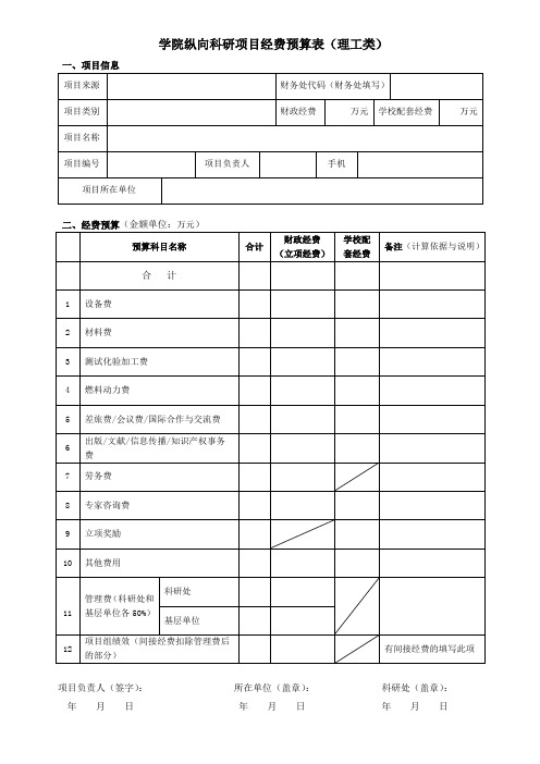 学院纵向科研项目经费预算表