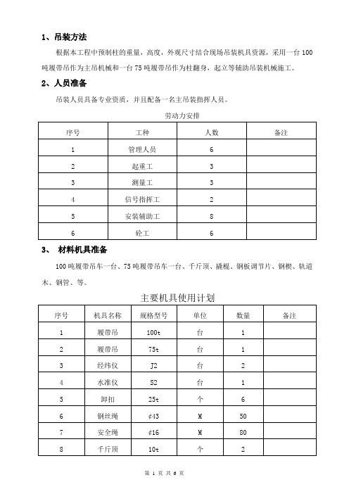 预制柱吊装技术交底