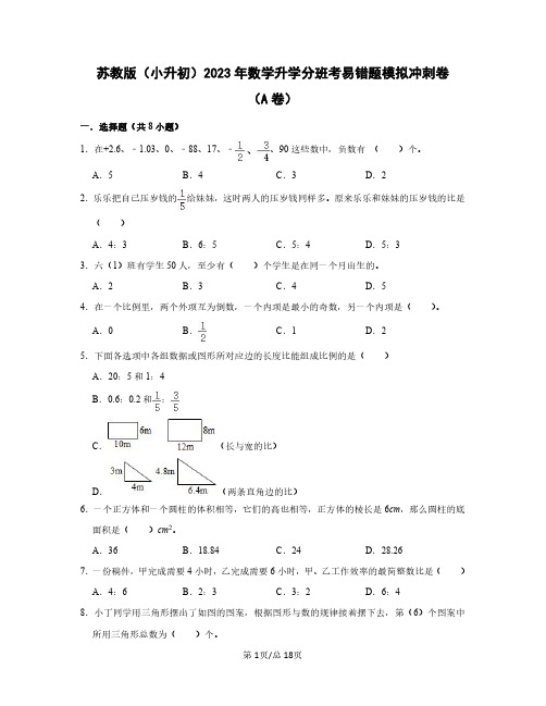 苏教版(小升初)2023年数学升学分班考易错题模拟冲刺卷AB卷(含答案)